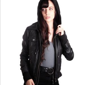Hooded leather jacket